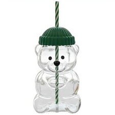 20oz Glass Teddy Bear Cup with Straw, Cute Coffee Mugs