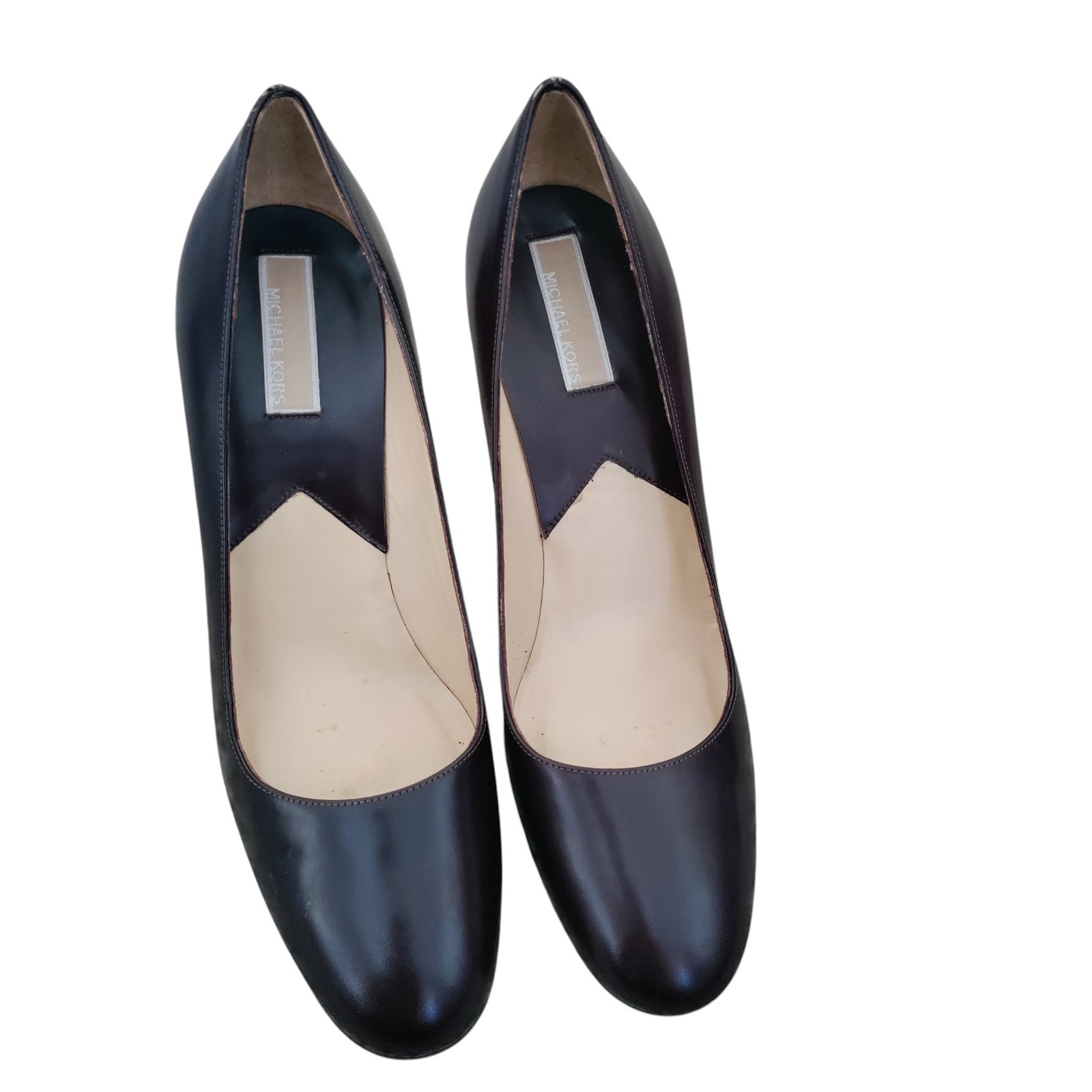 Michael Kors Leather Heels 9.5 Mahogany Brown Italian Block Heel Pumps Luxury thumbnail 4