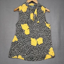 Modcloth Top Blouse Women Medium Black Yellow Floral Sleeveless Pinup Retro Y2k