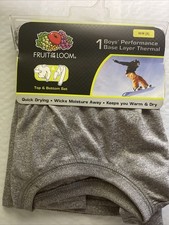 NEW Fruit of the Loom Boy's Quick Dry Base Thermal Underwear Set Gray Grey M 8