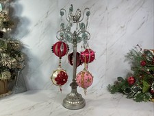 Vintage Lot of 5 Christmas Push Pin Ornaments Handmade Sequins Beaded Pink /Red