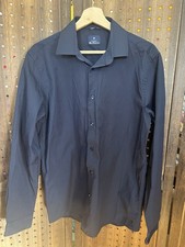 Ben Sherman Shirt Mens L 16 34/35 Navy Blue Textured Button Up Long Sleeve
