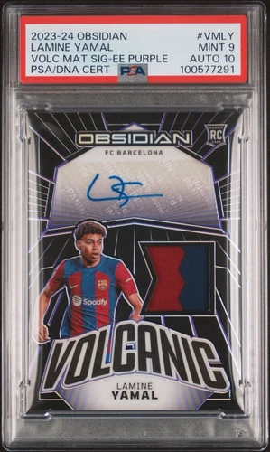 Lamine Yamal /50 Rookie PSA 9 2023-24 Panini Obsidian Purple Volcanic Patch Auto