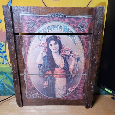 RARE 14'' x 11.5'' Vintage Olympia Beer Capital Brewing Co. Wood Pallet Sign