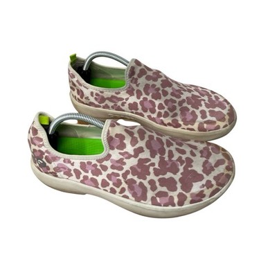 Oofos OOmg Eeze Low Pink Leopard Recovery Slip On Shoes Comfort READ Womens 9