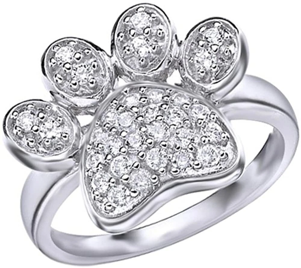 Paw print ring white clearance gold