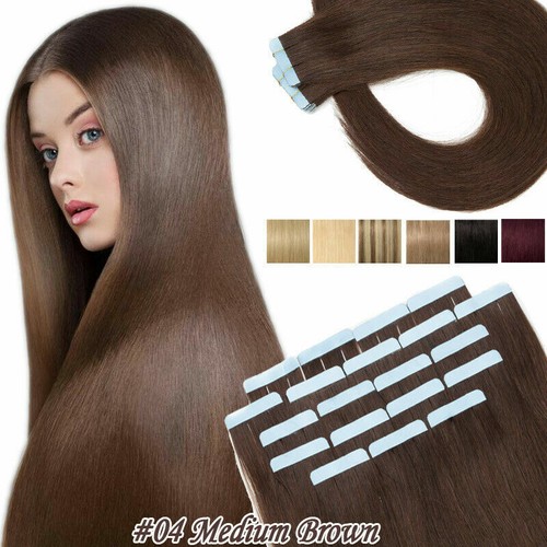Seamless Tape in Hair Extensions Invisible PuSkin Weft Remy Human Hair Full Head - Picture 25 of 84
