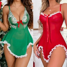 Babydoll Lingerie for Women Teddy Chemise Nightie Lace Nightgown Dress Thong Set