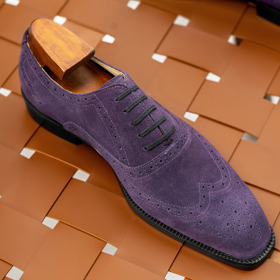 orange and purple dress shoes High-end Purple Suede Leather Men's Brogue Engraved Baroque Dress Formal  Shoes