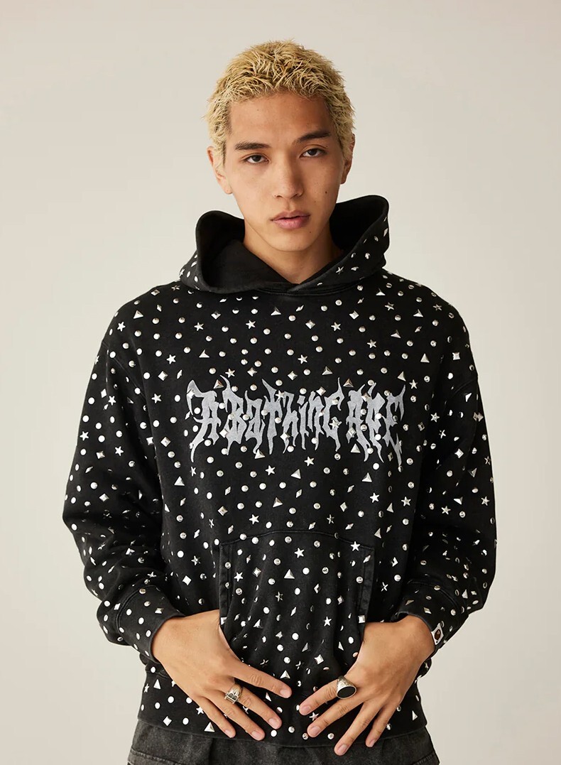 【A BATHING APE】STUDDED APE HEAD RELAXED FIT PULLOVERHOODIE STUDDED LOGO RELAXED FIT PULLOVER HOODIE MENS – us.bape.com