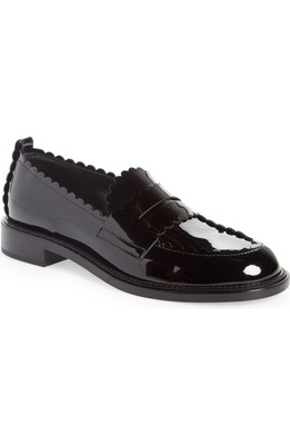 $510 AGL Janise Penny Loafer WHIMPSY SCALLOPED PATENT LEATHER BLACK 38 (DB13)