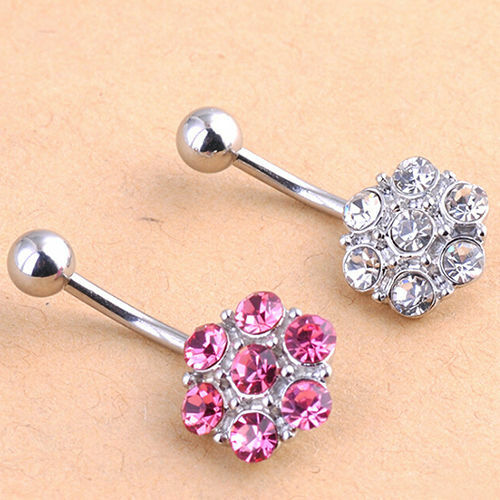 SEXY Hermosa Flor Vientre Barra Botón Piercing Barra Vientre Ombligo Cuerpo Rosa Claro - Imagen 2 de 6