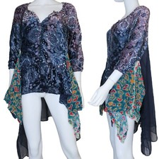 The Morgan Factory Mixed Media Upcycled Blouse Gypsy Burnout Boho Women's M/L The Morgan Factory Mixed Media Upcycled Blouse Gypsy Burnout Boho Women's M/L