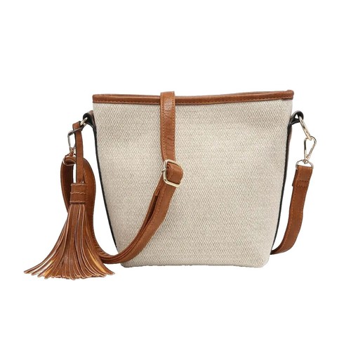 SHOPBOP BOPBASICS Raffia Linen Straw Bucket Handbag Crossbody NEW