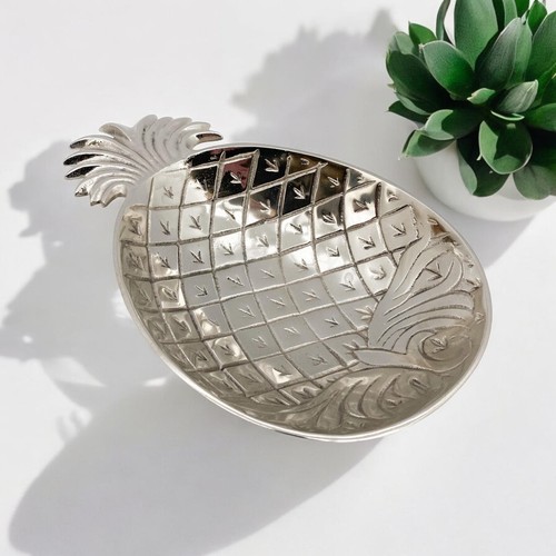 Decorative 20cm Silver Plated Metal Pineapple Trinket Tray Jewellery Dish Gift - Picture 7 of 9