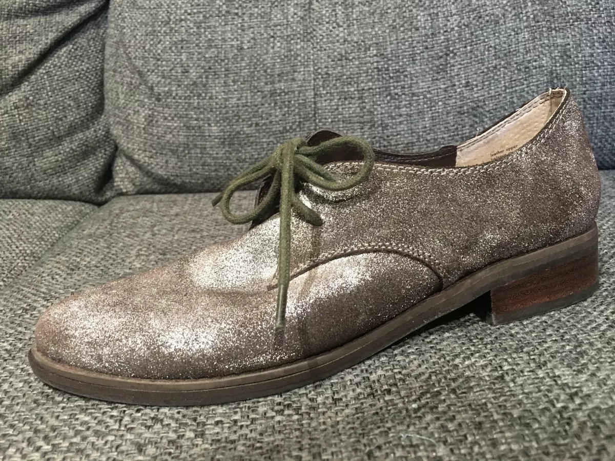 Seychelles Metallic Pewter Leather Lace up Shoes Loafers Women s