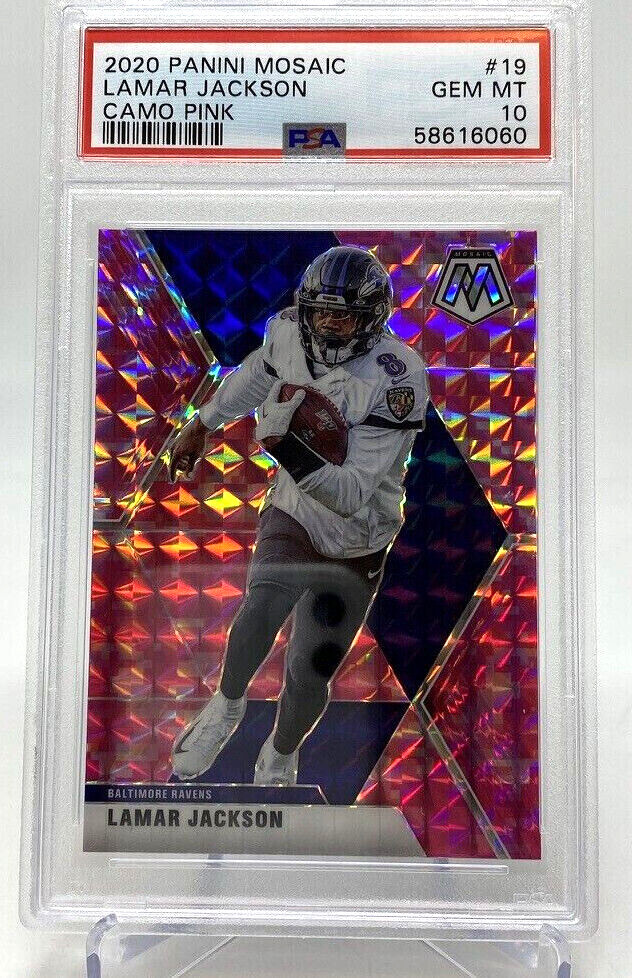 2020 Panini Mosaic #19 Lamar Jackson  Camo Pink - PSA 10 view 2