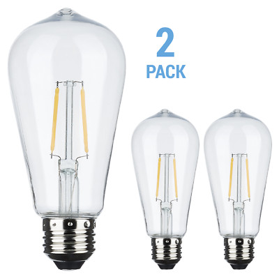 2 Pack LED Edison Filament String Light 2W =15W 120V Medium E26 ST19 Clear 2200K