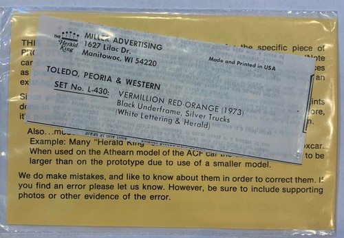 HERALD KING HO AUFKLEBER - TOLEDO, PEORIA & WESTERN / TP&W ROTE DIESELLOK - #L-430