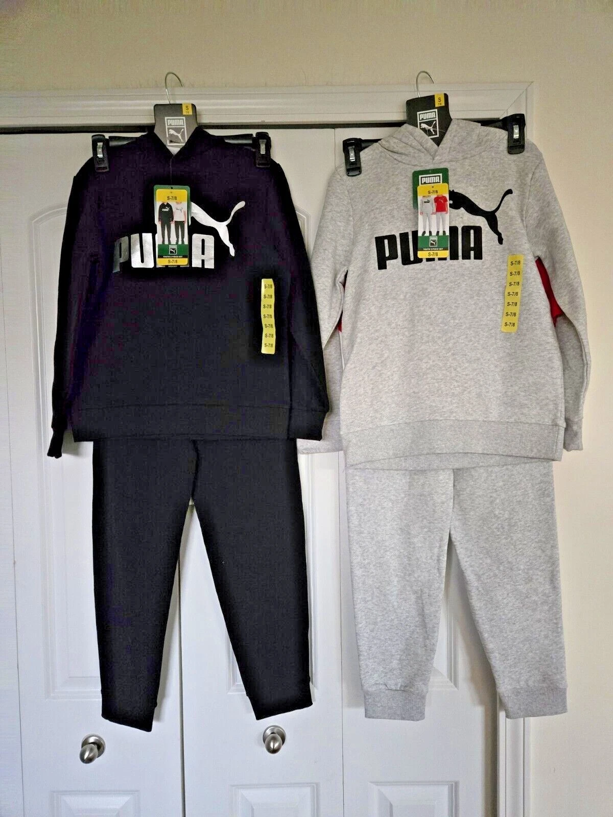 OFF WHITE Set 3 pezzi PUMA ragazzo: felpa con cappuccio camicia e pantaloni taglie S M L NUOVO