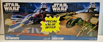 Star Wars Clone Wars CAD BANE XANADU BLOOD PLO KOON'S JEDI STARFIGHTER 2PACK MIB