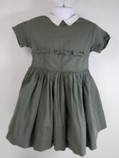 Vintage 1950s Girls Green Dress sz 5 White collar crinoline w/ lace hem