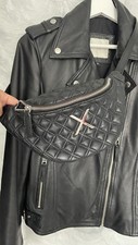 EACH OTHER Black Sheep Soft real Leather Biker Jacket Bum Bag Free Size S 8 18"