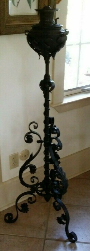 Bradley and Hubbard Wrought Iron Floor/Piano Lamp; Extension, c1870s-90s; Oil