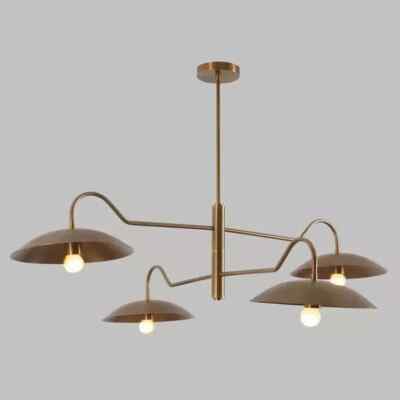 Mid Century 4 Light Linear Double Shade Chandelier Sputnik Brass Pendant Fixture