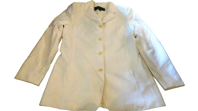 Finity Studio USA Silk Shimmer White Long Blazer Coat Jacket Sz 4 Elegant EUC 
