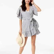 Miken Striped Wrap Swimsuit Cover-Up Women's Size Large NEW