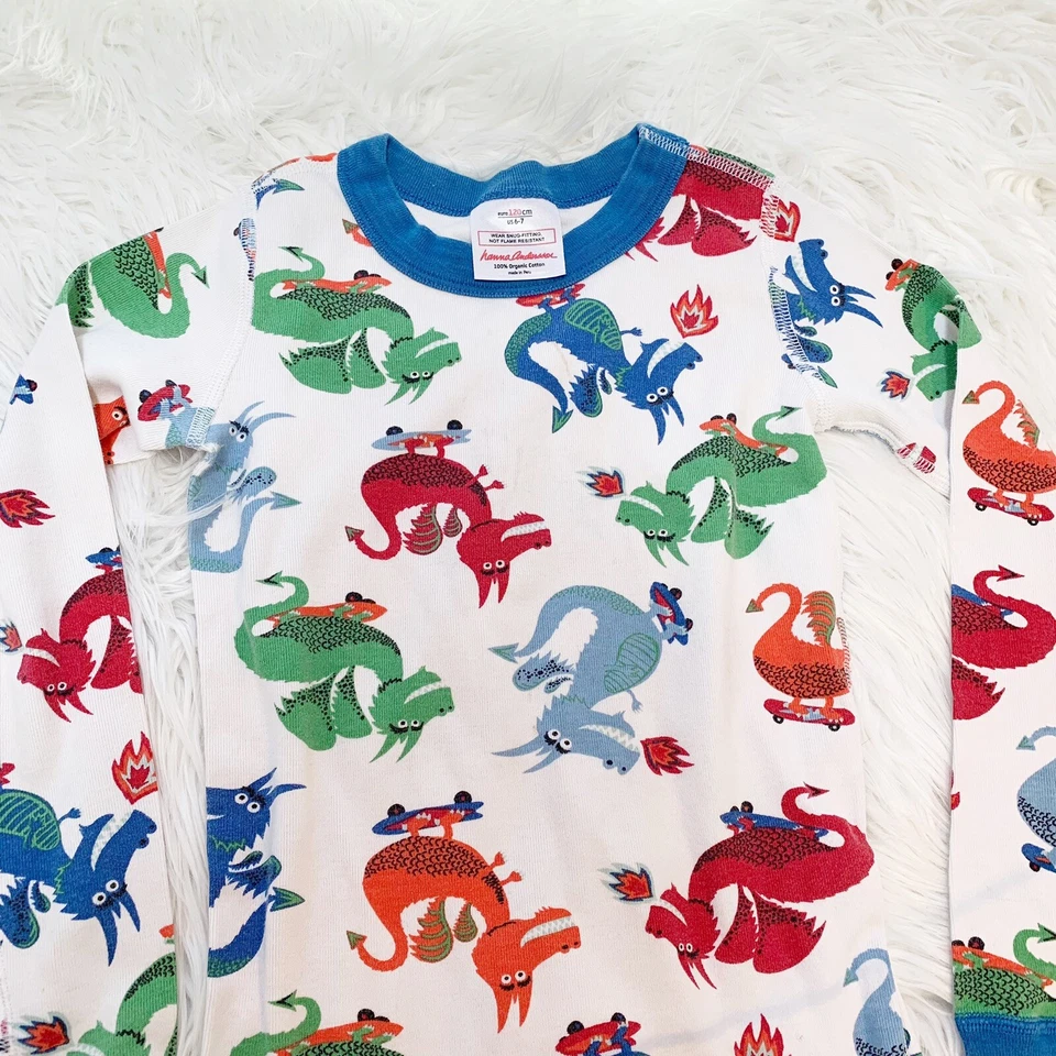 Camiseta de manga larga Hanna Andersson Dragons para niños 100 % algodón orgánico 6-7 años Foto 3 de 4