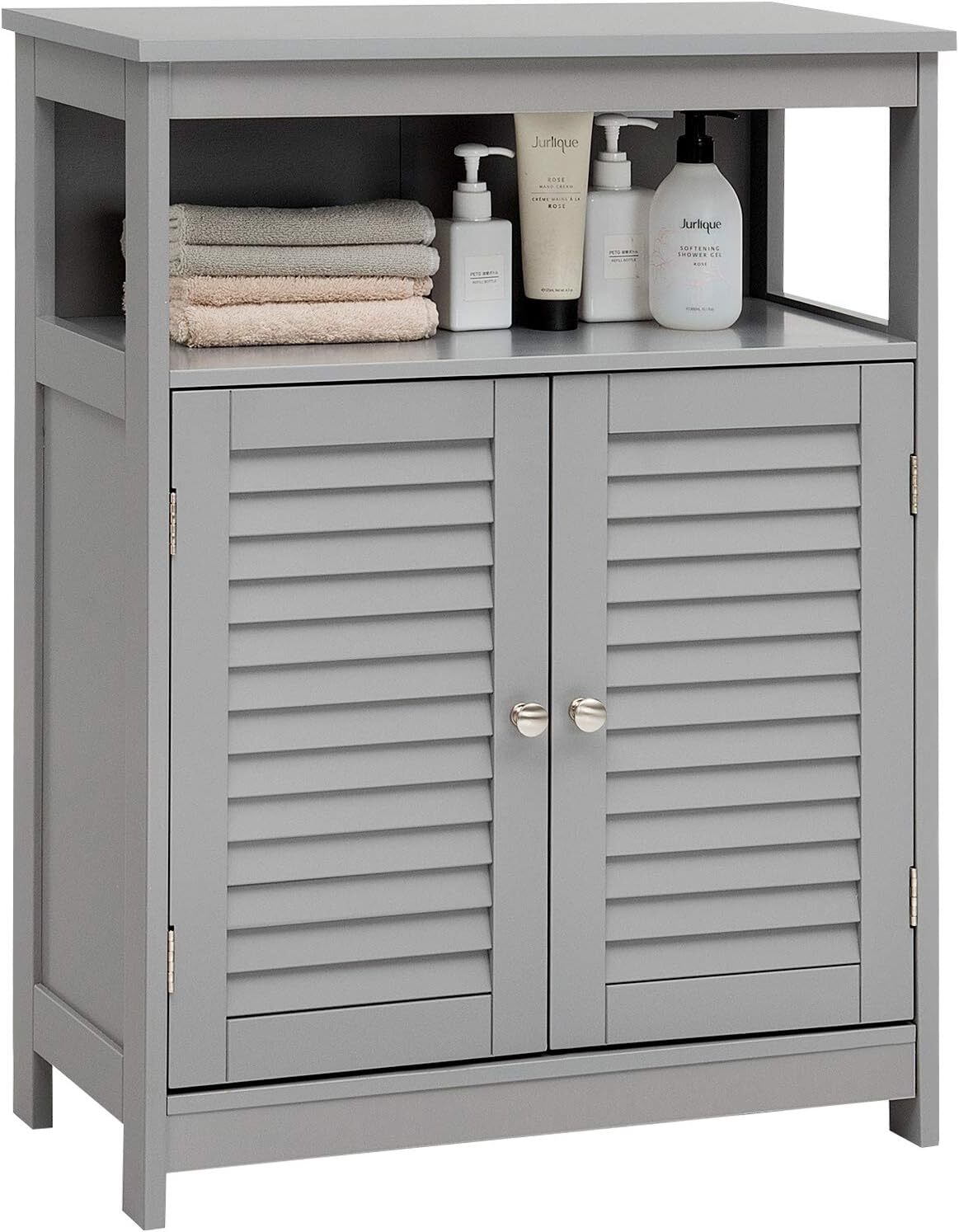 Bathroom Floor Cabinet, Wooden Freestanding Storage Cabinet with Double Shutter