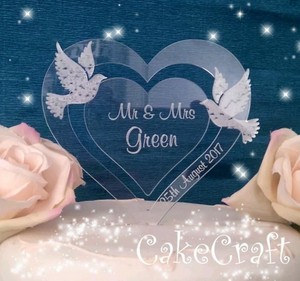 Engraved Heart Acrylic Personalised Wedding Engagement Cake