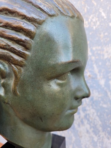 M Bouraine, Tête De Jeune Femme, Bronze, Art Déco, XXème Siècle - Picture 13 of 15