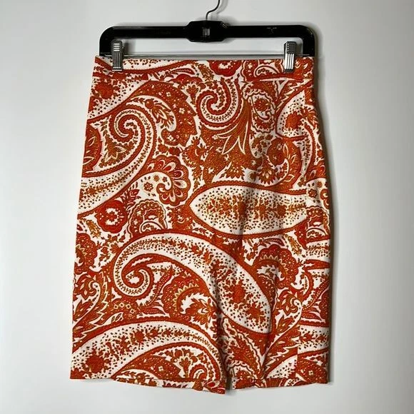 J Crew Womens The Pencil Skirt Orange White size 2