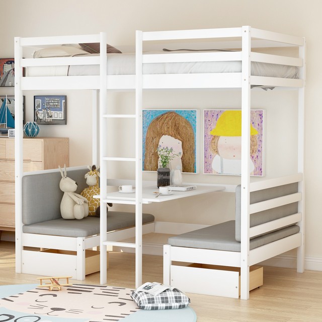 Twin Metal Loft Bed Kids Teens Bedroom Furniture Ladder Bunk Frame