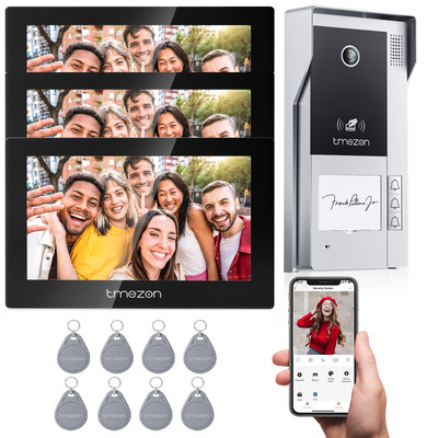 TMEZON 2MP WLAN Video Türsprechanlage Touch TFT fur1/2/3 Familien Schwarz/Weiß
