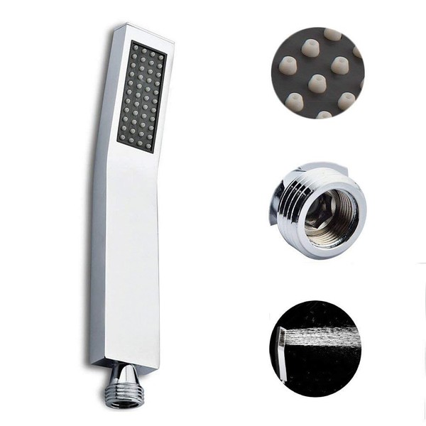Handbrause Eckig Chrom Duschkopf Hochdruck Wassersparend Bad Brausekopf Silber-image