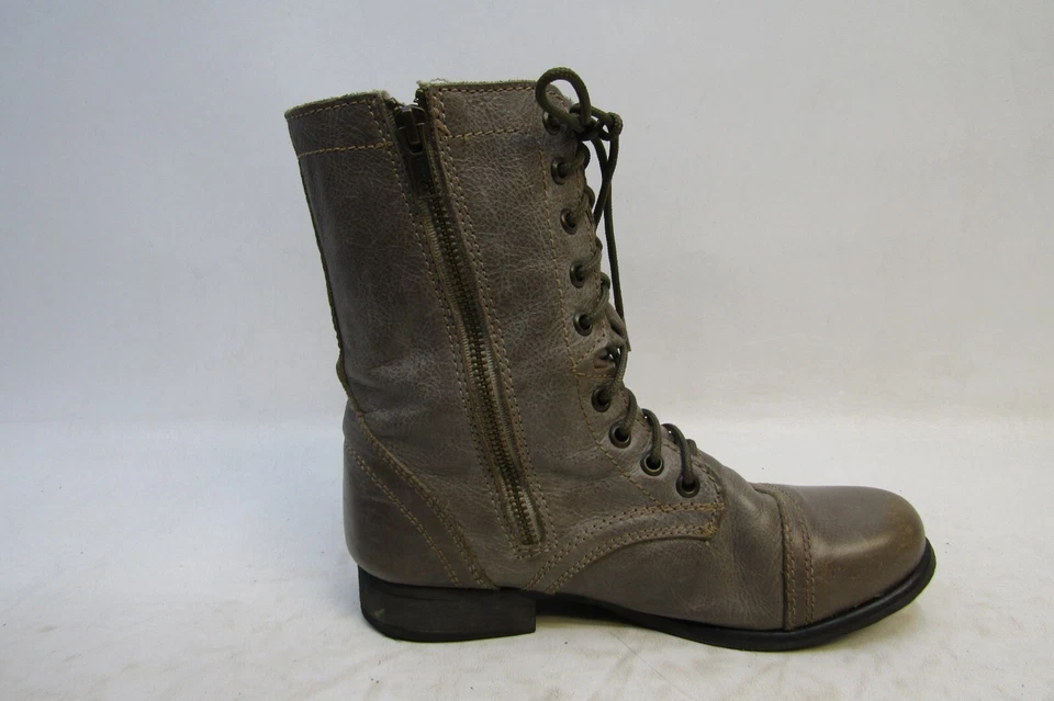 STEVE MADDEN Talla 7 M Gris Marrón Cuero Cremallera Combate Botines Altos TROOPA Foto 4 de 4