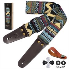 Guitar Strap Vintage Cotton Guitar Straps with Genuine Leather Ends for Bass ...
