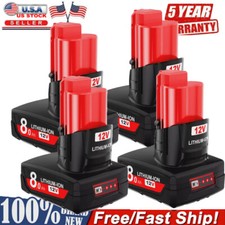 4X 8.0Ah Battery With LED For Milwaukee For M12 12V ithium Cordless 48-11-2420