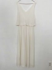 NEW MNG Mango Maxi Dress Women's Sz 8 White Bridal Sleeveless Blouson Top V Neck