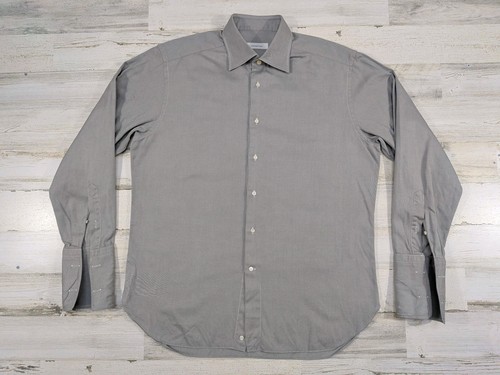 Ermenegildo Zegna, Vintage Ermengildo Zegna Shirt Mens 42 16.5 Gray Herringbone Knit French Cuff