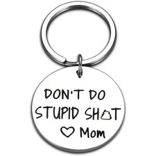 "Love, Mom" Engraved Stainless Steel Keychain   Funny Gift for Son or Daughter