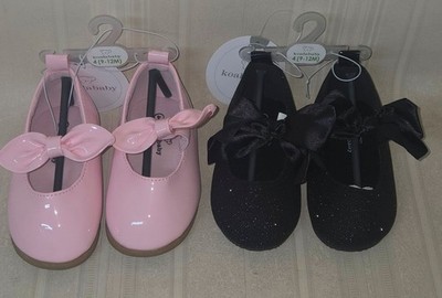 Koala Baby Pink & Black Sparkle Bow Mary Jane Shoes Infant Baby Size 4 NEW 2 PAI