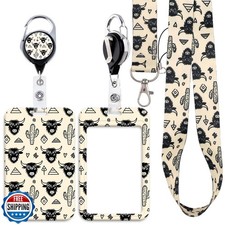 BKBKAAK Cow Pattern Lanyards for Id Badges, Heavy Duty Retractable Reel Clip