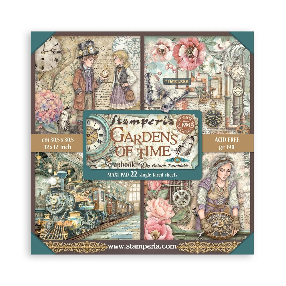 Stamperia Gardens of Time 12x12 Single-Sided Paper Pad 22 Sheets | SBBXLB36