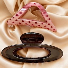 2PCS Brown Pink Polka Dot Hair Claw Clips for 1 Count Pack of 2 , Brown,Pink