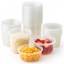 Round Food Containers Plastic Clear Storage Tubs with Lids Deli Pots Chutney